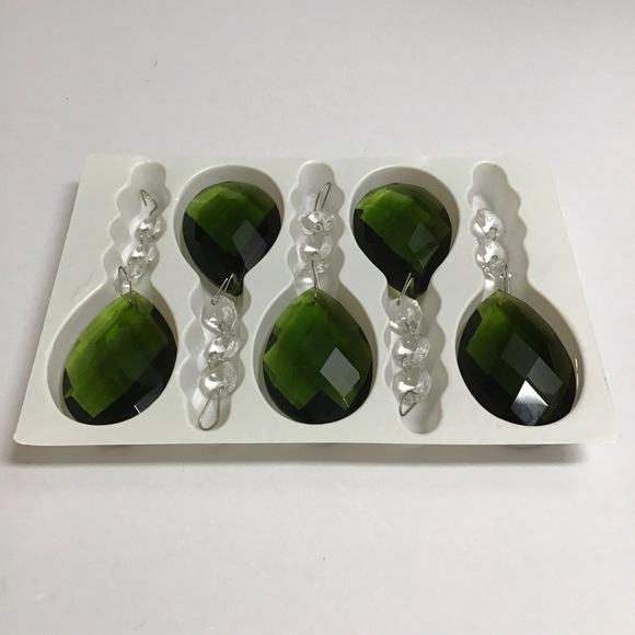 Crystal Chandelier Faceted Prisms Teardrops Olive Green SET OF 5 Ornaments *NOTE - Picture 5 of 8